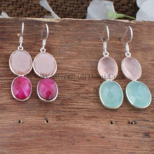 Multi Stone Earrings 925 Sterling Silver Earrings Brazil Earrings,Two Stone Earring Semi Precious Stone Earrings,Gift For HimSolid Silver
