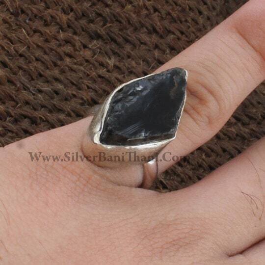 Smoky Ring* Rough Ring*One Of Kind Ring*925 Sterling Solid Silver Ring* Raw Ring* Rough Smoky Semi Precious Stone Raw Ring*Gift For Her2022