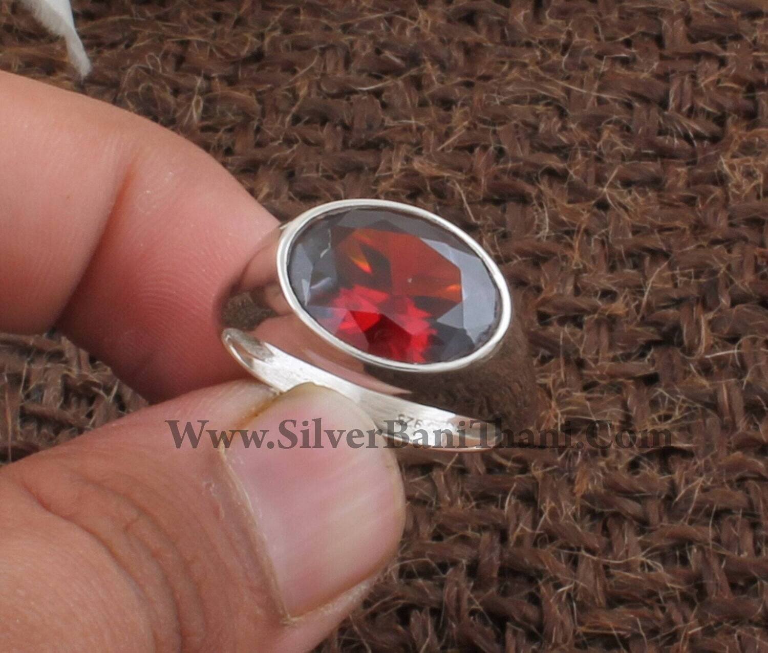 Red Cubic Zircon Oval Shape Gemstone Silver Ring | Solid 925 Sterling Silver Garnet Zircon Ring | Handmade Women Wedding Jewelry | Gift Idea