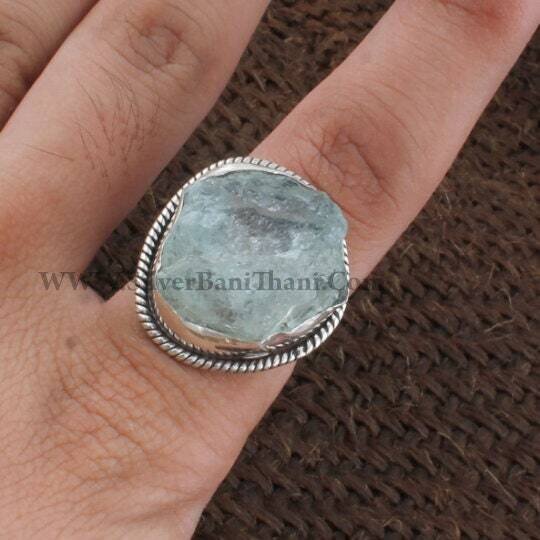 Aquamarine Ring - Rough Ring - 925 Sterling Solid Silver Ring - Index Finger Rough Aquamarine Fancy Gemstone Row Ring - One Of Kind Ring  -