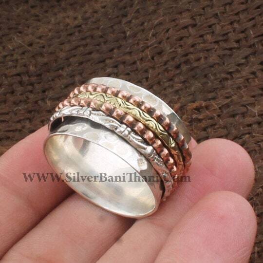 Spinner Ring, Three Tone Band Ring, Handmade Band Ring,  Spinner Ring, Antique Silver Band Ring, 925 Sterling Silver Ring Thumb Ring2022Etsy