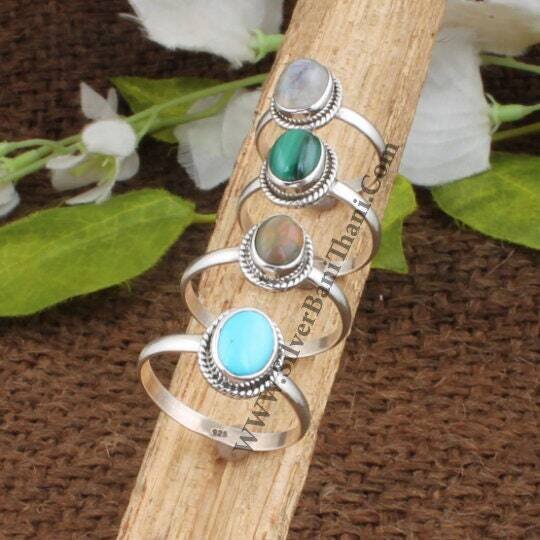 Four Stone Silver Ring, Cabochon Stone Ring, Multi Color Stone Ring, Beautiful Design Ring, Mother Gift Ring, Hot Selling Gift Item Ring,