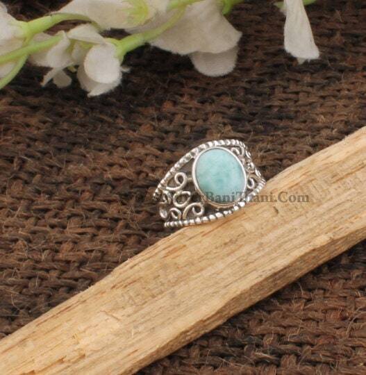 Lovely Larimer Gemstone Ring-Handmade Ring-Blue Stone Ring-925 Sterling Silver Ring-Personalized Gift-Handcrafted Gift-Middle Finger Ring