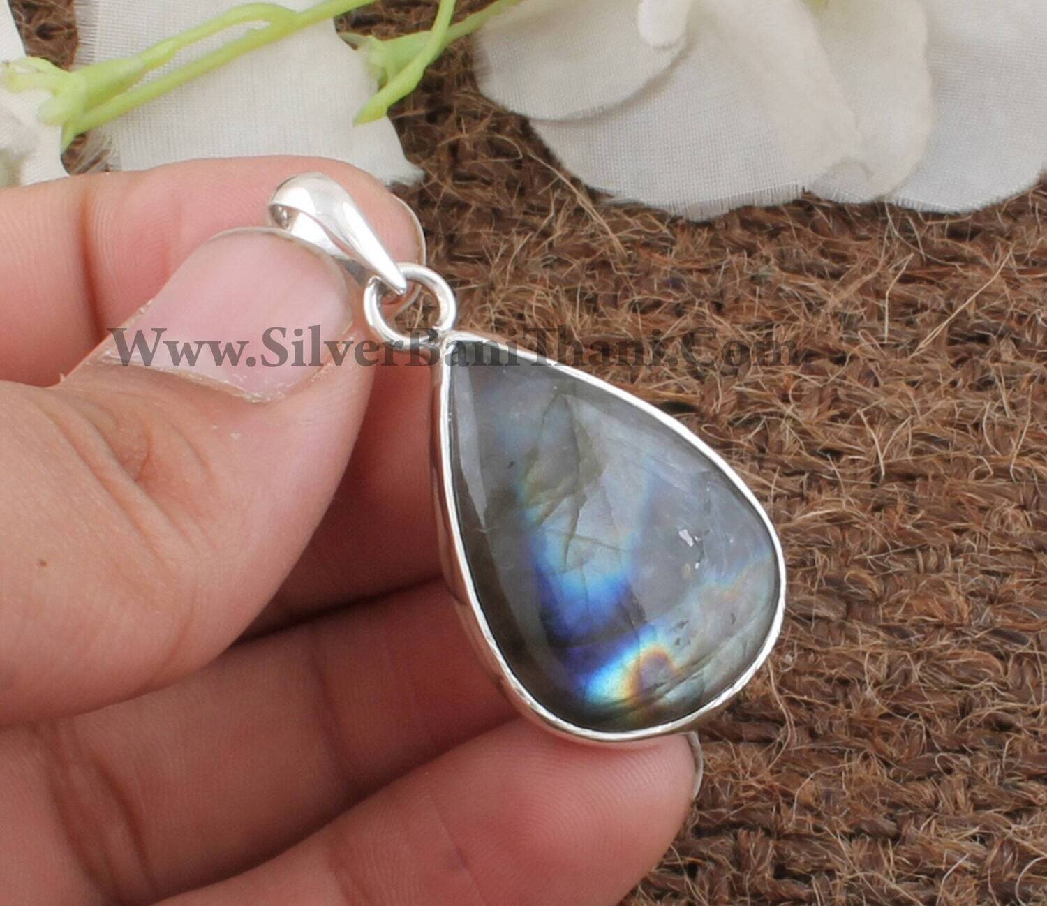 Labradorite Gemstone Pendant Necklace | 925 Sterling Silver Pear Shape Blue Flashy Gemstone Pendant | Women Designer Jewelry | Gift