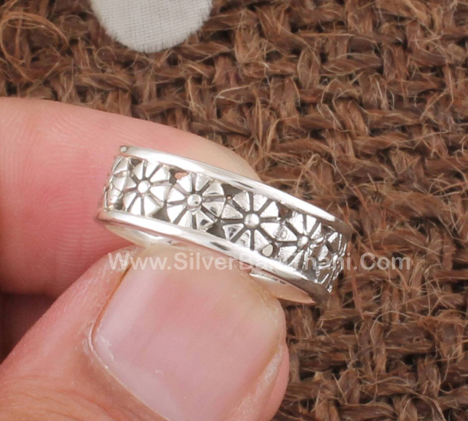 Adjustable Floral Band Silver Ring | Solid 925 Sterling Silver Band Ring | Handmade Flower Silver Band Ring |Thumb Worry Ring | Gift For Her