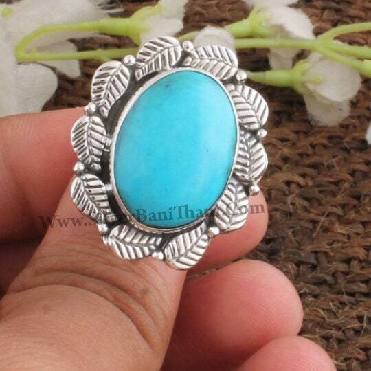Turquoise Ring* Vine design Silver Ring* Cabochon Stone Ring*Solid Silver Ring* Middle Finger Handmade Ring* Women's Gift Ring* Gift For Her
