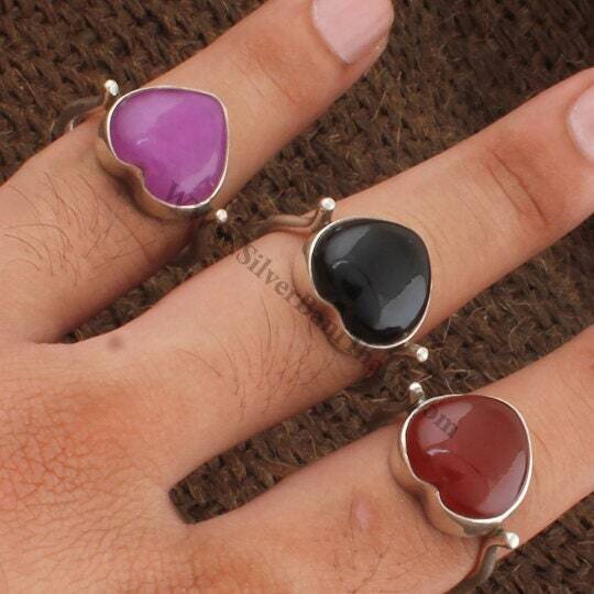 Love Heart Rings * 925 Sterling Solid Silver Rings * Engagement &amp; Anniversary Rings* Combo Ring Set * Heart Middle Finger Rings *3 Rings Set