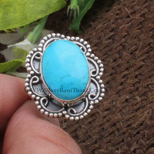 Turquoise Ring-Solid Silver Ring 925 Sterling Silver Ring-Middle Finger Sleeping Beauty Turquoise Everyday Use Ring-Bride Boho Silver Ring