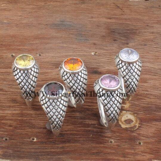 Zircon Rings-Round Cut Stone Rings-Handmade Rings-925 Sterling Solid Silver Rings-Faceted Stone Rings-Zircon Semi Precious Stone Rings2022
