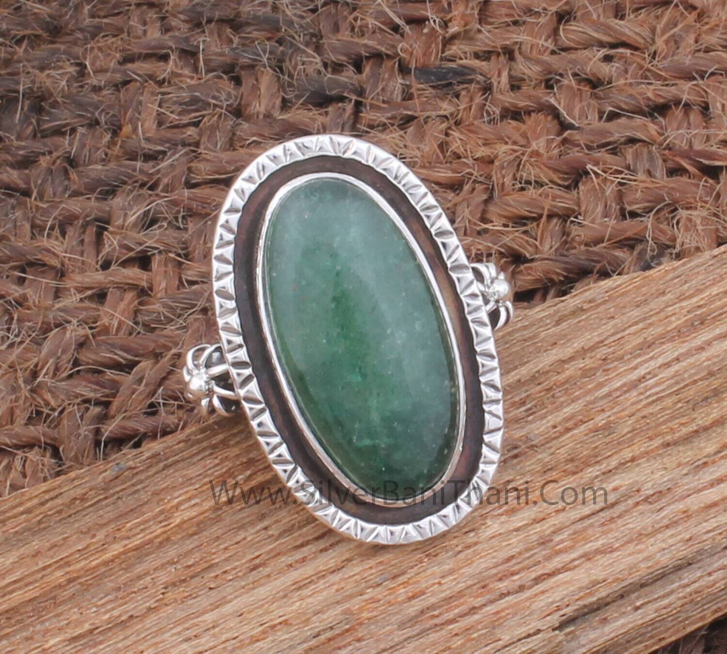 Green Cherry Quartz Gemstone Silver Ring | 925 Sterling Solid Silver Floral Oval Shape Gemstone Ring | Handmade Oxidized Silver Jewelry Gift