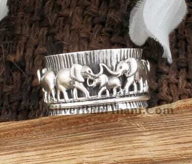 925 Sterling Silver Spinner Ring, Elephant Family Design Spinner Band Ring, Handmade Silver Ring, Elephants Spinner Ring, Women Gift Jewelry