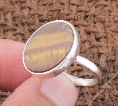 Natural Tiger's Eye Round Shape Silver Ring | Solid 925 Sterling Silver Ring | Handmade Bridal Jewelry |  Tiger's Eye Round Simple Ring For Women Weddings Gifts Him