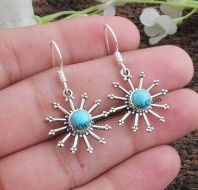Star Design Turquoise Earring-Blue Oval Cabochon Earring-Solid Silver Earring-Designer Jewelry Gemstone Earring-Layering Jewelry-Rustic-Etsy