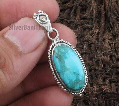Tibetan Turquoise Oval Shape Gemstone Pendant | 925 Sterling Silver Pendant | Designer Handmade Pendant | Girls Valentine's Day Gift Jewelry