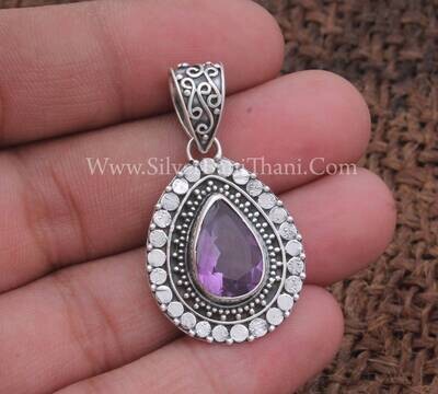 925 Sterling Silver Pendant Natural Amethyst Pendant Handmade Pendant Pear Amethyst Pendant Designer Pendant February Birthstone Pendant