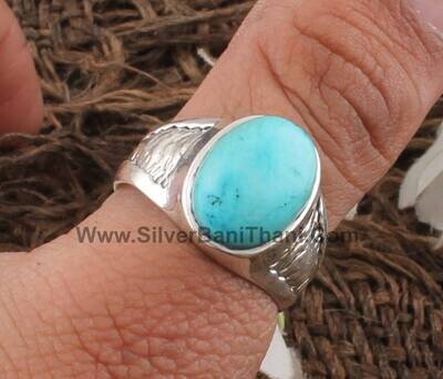 Tibetan Turquoise Oval Gemstone Silver Ring | 925 Sterling Solid Silver Ring | Boho Handmade Silver Jewelry | Valentine's Day Ring For Women