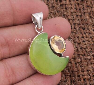 Green Jade &amp; Citrine Gemstone Silver Necklace Pendant | 925 Sterling Silver Pendants | Handmade Pendant | Women Wedding Jewelry For Gift2022