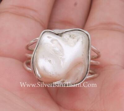 925 Sterling Solid Silver Pearl Silver Ring Handmade Raw Gemstone Ring Bridal Wedding Rings Women Silver Jewelry Gift Idea#Mother's Day