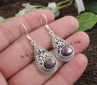 Composite Turquoise Gemstone Earring-Pear Shape Vine Design With Oval Stone Silver Earring-925 Sterling Silver Earring-Wedding-Love Gift2022