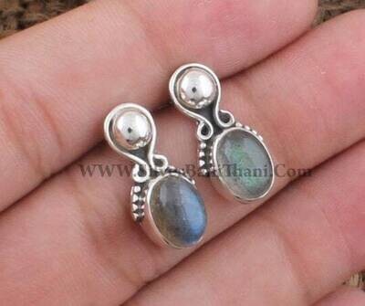 Labradorite Gemstone Silver Earring, Blue Fire Cabochon Stone Earring, Best Gift Item For Women's And Girl's, Gemstone-Healing Etsy Cyber