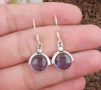 925 Sterling Solid Silver Amethyst Gemstone Earrings | Designer Round Shape Gemstone Earring | Handmade Bridal Jewelry l Women For Gift Idea