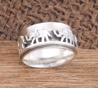 925 Sterling Silver Spinner Ring Elephants Design Spinner Band Ring Handmade Silver Ring Elephants Spinner Ring Silver Women Gift Jewelry