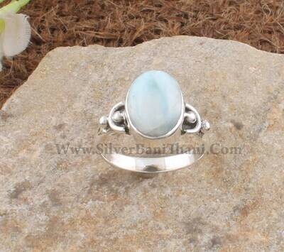 Larimar Gemstone Silver Ring | 925 Sterling Solid Silver Oval Shape Gemstone Ring | Handmade Ring | Women Everyday Jewelry Gift Idea