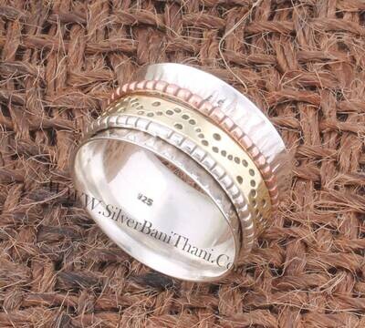Wide Fidget Ring Solid 925 Sterling Silver Band Ring Boho Worry Ring Three Tone Boho Carved Band Ring Textured Wave Band Ring For Gift