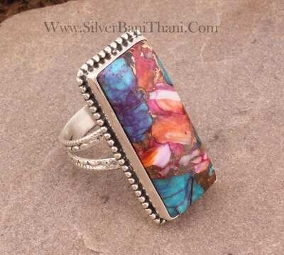 Layer Mix Spiny Copper Turquoise Rectangle Shape Gemstone Silver Ring | 925 Sterling Solid Silver Ring | Handmade Wedding Jewelry Women Gifts Idea Layer Mix Spiny Copper Turquoise Rectangle Shape Gemstone Silver Ring | 925 Sterling Solid Silver Ring | Handmade Wedding Jewelry Women Gifts Idea