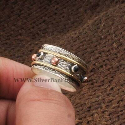 Spinner Ring, Three Tone Band Ring, Handmade Band Ring,  Spinner Ring, Antique Silver Band Ring, 925 Sterling Silver Ring Thumb Ring2022Etsy