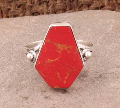 Coffin Orange Copper Turquoise Gemstone Silver Ring 925 Sterling Silver Ring Orange Ring Handmade Wedding Jewelry December Birthstone Ring