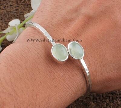Natural Prehnite Gemstone Silver Bracelet | 925 Sterling Silver Adjustable Bracelet | Bangle Bracelet | Wedding Jewelry | Bracelet For Women
