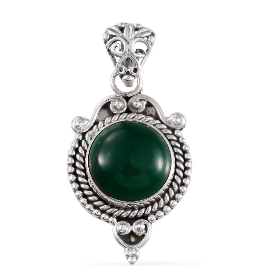Solid 925 Sterling Silver Pendant Natural Green Jade Gemstone Pendant Opaque With Cabochon Stone Boho Pendant Handcrafted Christmas Gift !