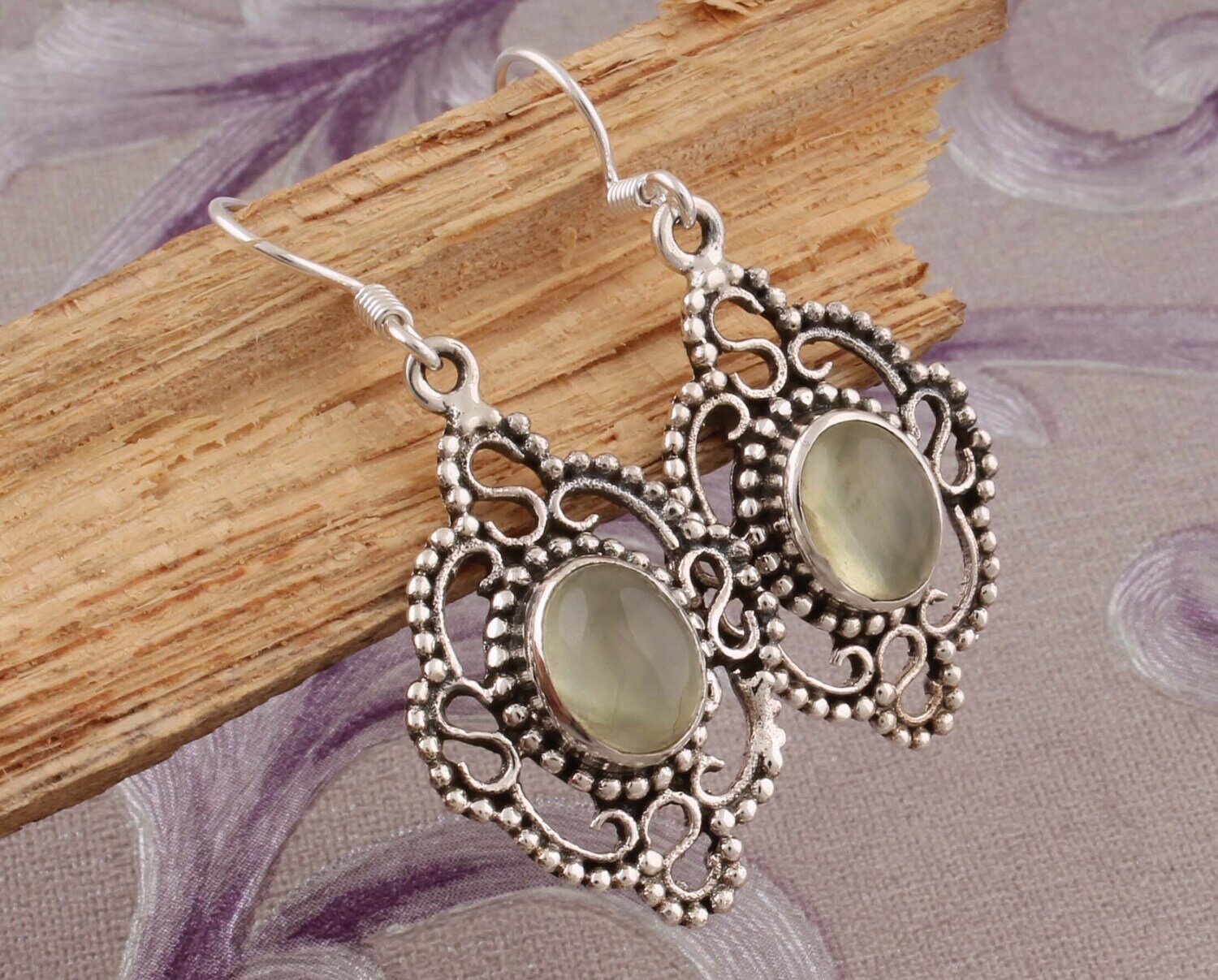 Natural PrehniteTop Quality Gemstone Earring 925-Sterling Silver Earring,Antique Silver Earring,Wedding Beautiful Earring Gift For Her