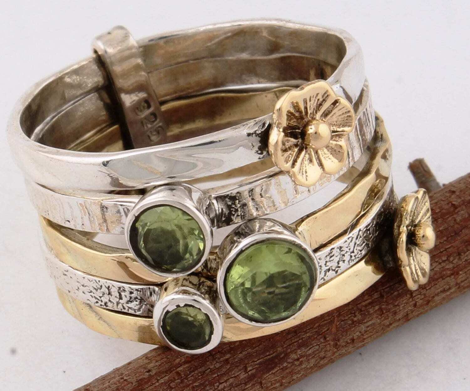 Big Size Ring 925 Sterling Silver Ring Meditation Ring-3-Silver 2-Brass Band Ring-925 Sterling Silver Thumb Ring Peridot Cyber 2021