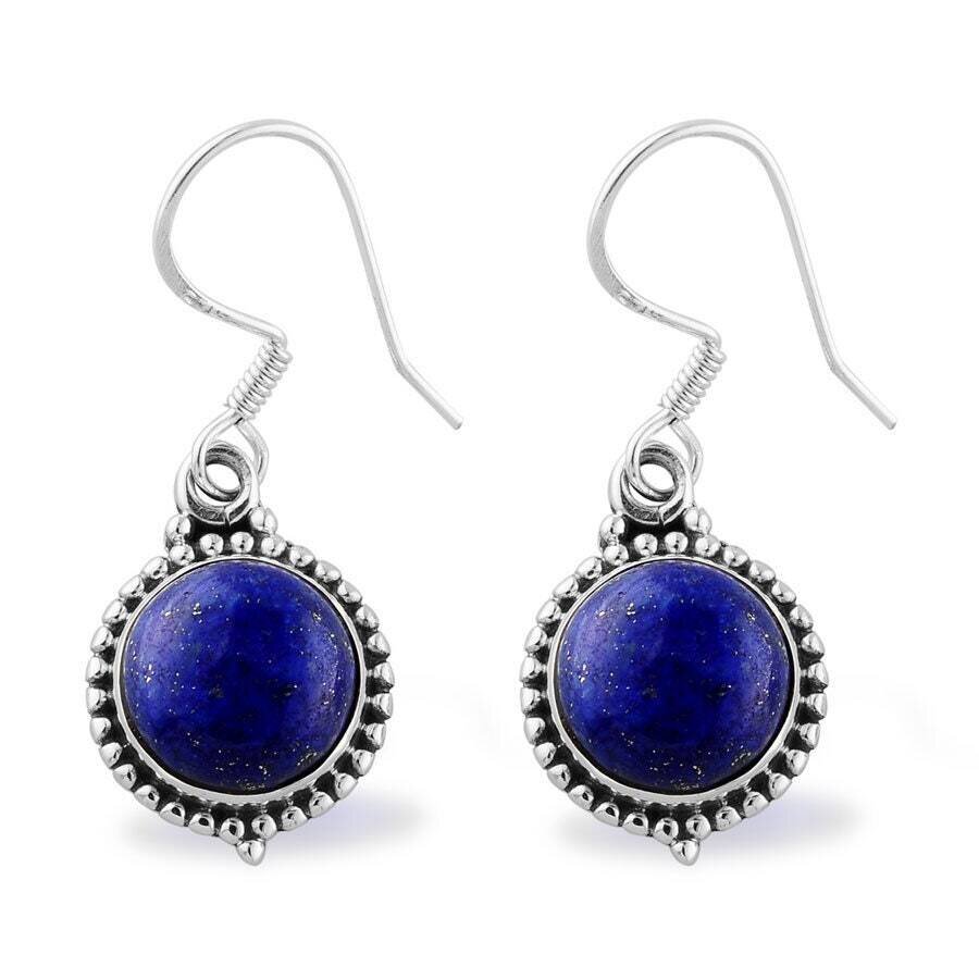 Natural Lapis Gemstone  Earring Cabochon Opaque Stone Boho Earring 925-Antique Solid Silver  Earring ,Simple Earring,Gift For You ! 284269