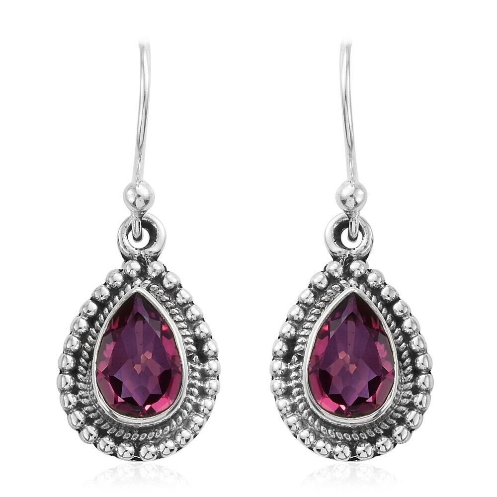 Solid 925-Sterling Silver Earring With Natural Garnet Gemstone Earring Cut &amp; Faceted Stone Boho Earring Handcrafted Gift For You ! Boho
