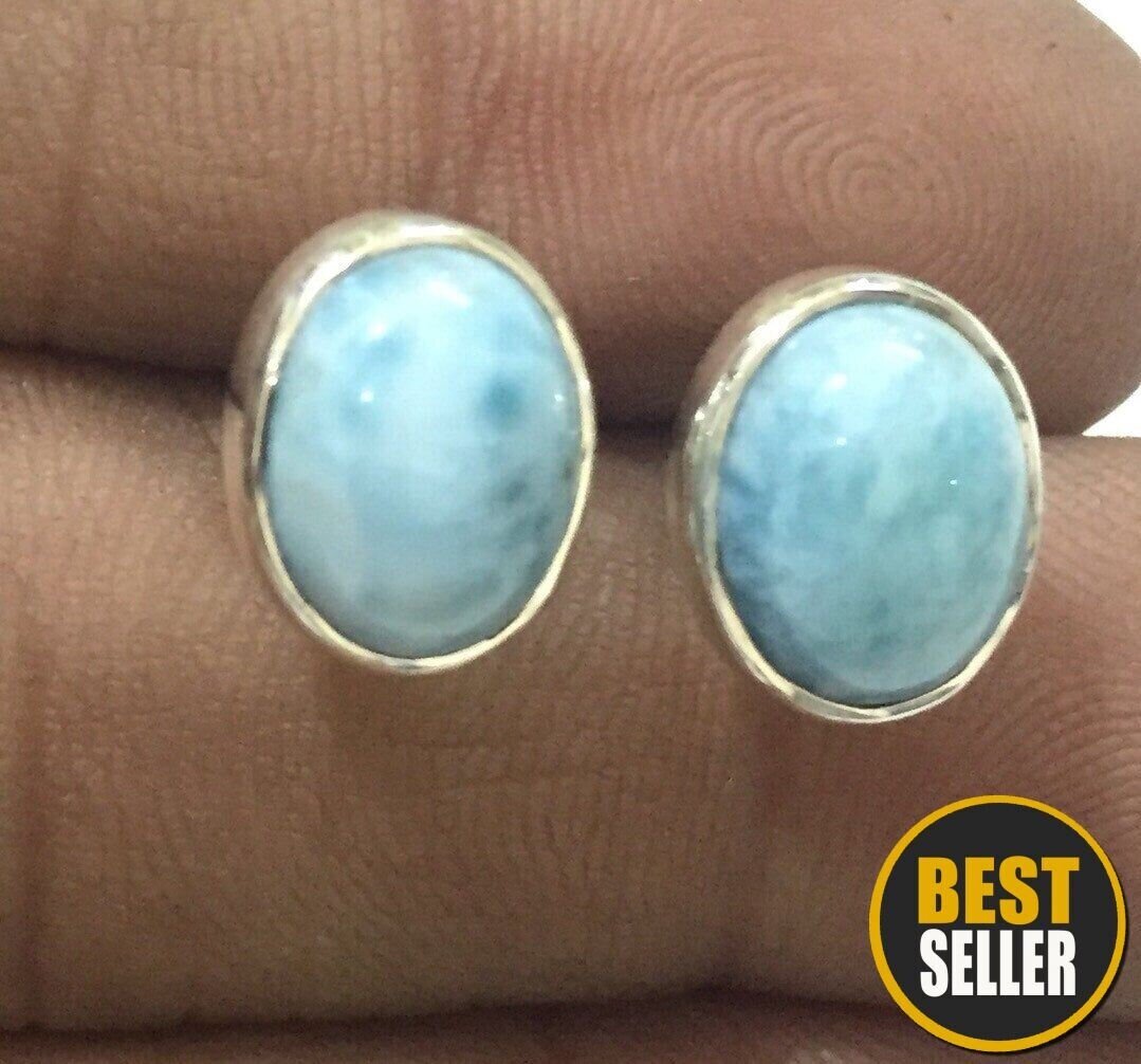 Larimar oval 8x12 studs Antique Silver ETSYCYBER2021Cyber2021Bestseller2021EtsyBirthstone