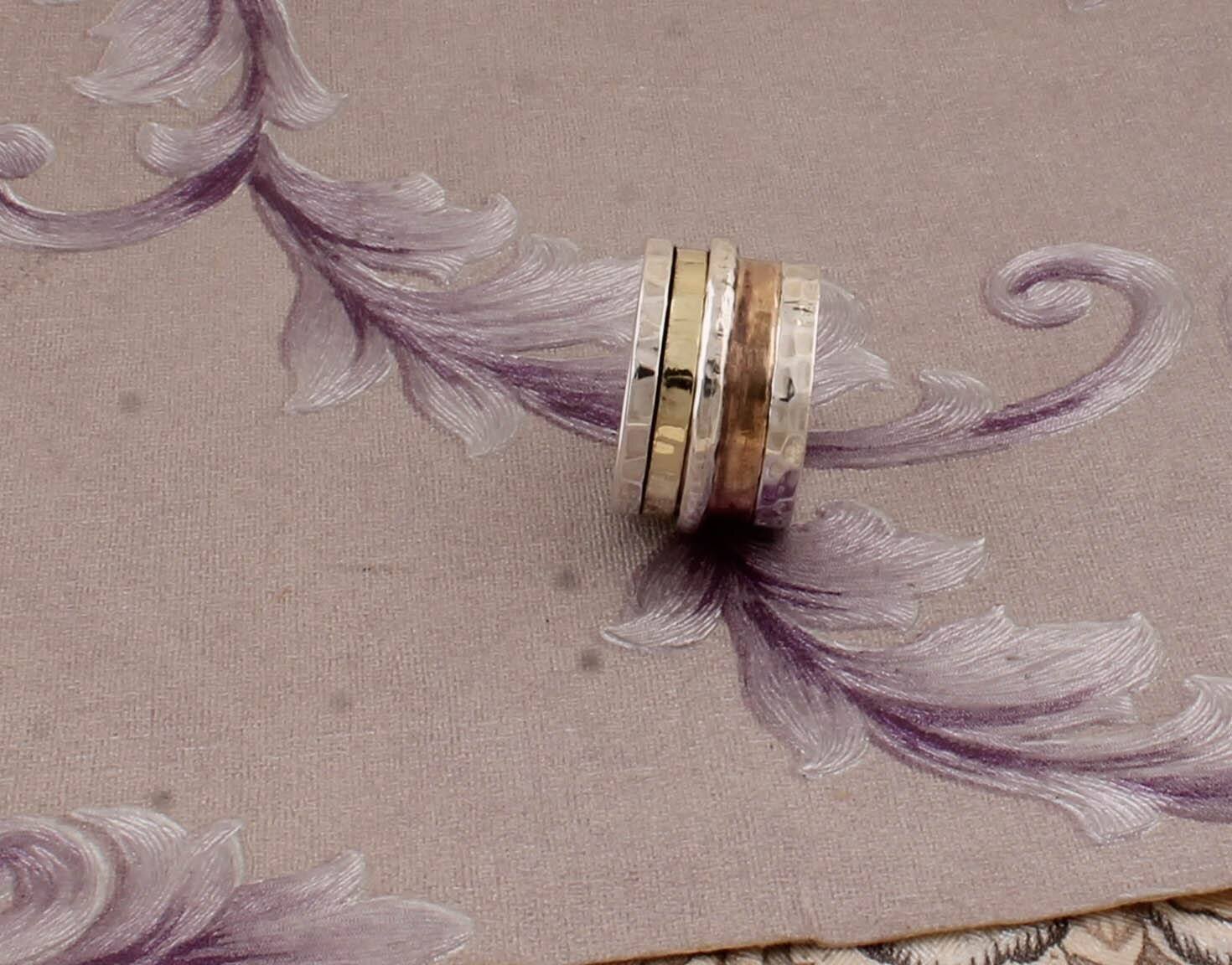 Thumb Ring 925-Sterling Silver Ring, Spinner Ring Two Tone Ring, Antique Silver Ring Silver &amp; Brass Ring Boho Gift Item Spinner Ring