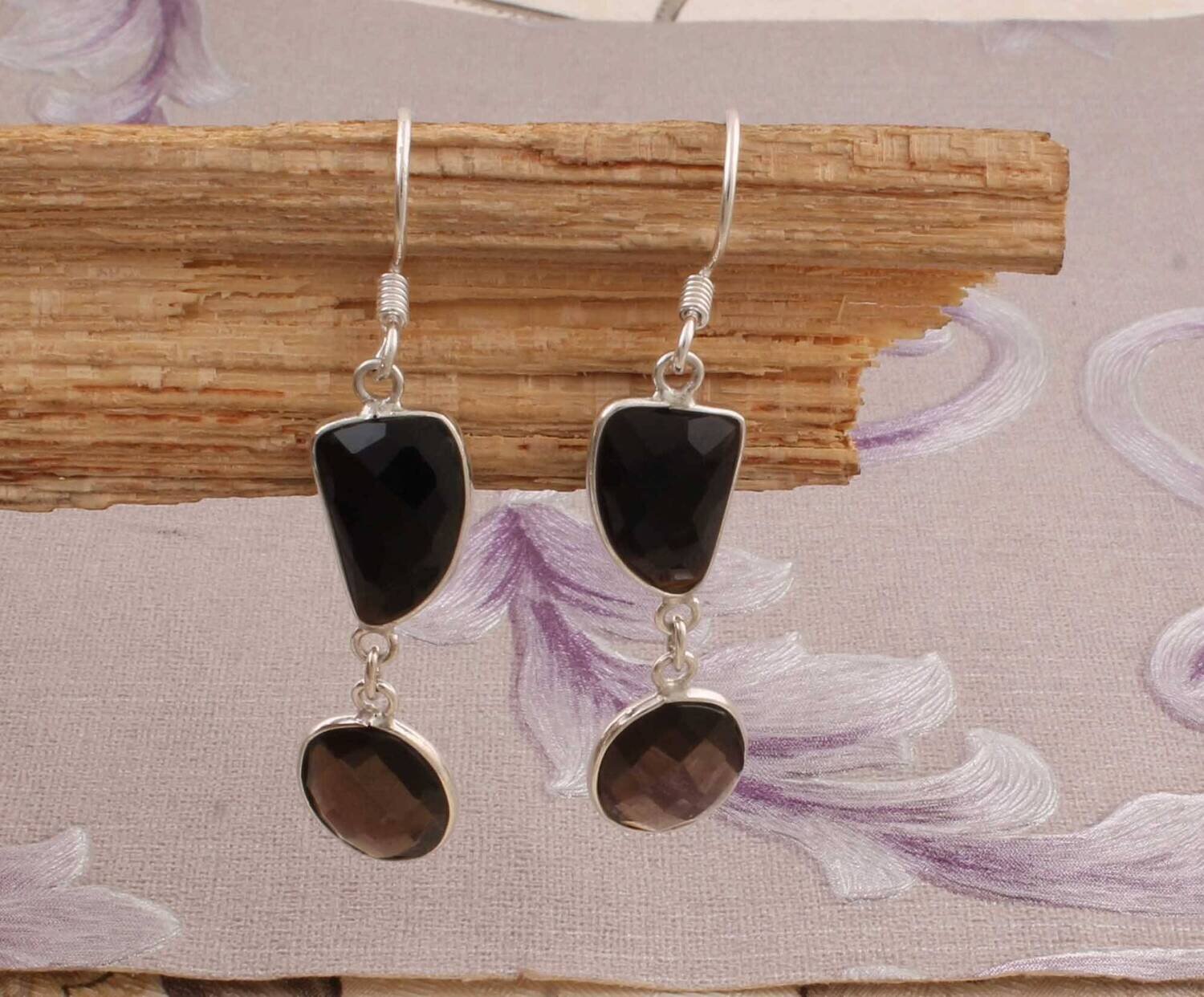 Natural Black Onyx Top Quality Gemstone Earring 925-Sterling Silver Earring Big Size Two Stone Earring Gift For Her Earring Wedding Earring