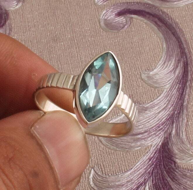 Natural Blue Topaz Silver Ring, 925 Sterling Silver Marquise Shape Gemstone Ring, Designer Ring, Handmade Ring, Engagement Ring, Gift Idea