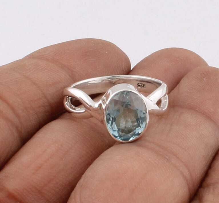 Simple Ring 925-Silver Sterling Ring Natural Blue Topaz Gemstone Ring Handmade Ring Silver,Solid Ring (Ring Finger Ring ) L#-282322-R
