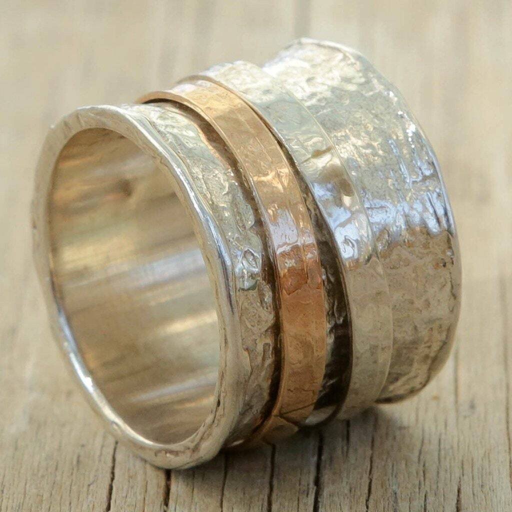 925-Sterling Solid Silver Ring,Handcrafted Charm Boho Ring,Two Tone Ring,Spinner Ring ( Meditation Ring ) Gift For You ! L# -284201-R