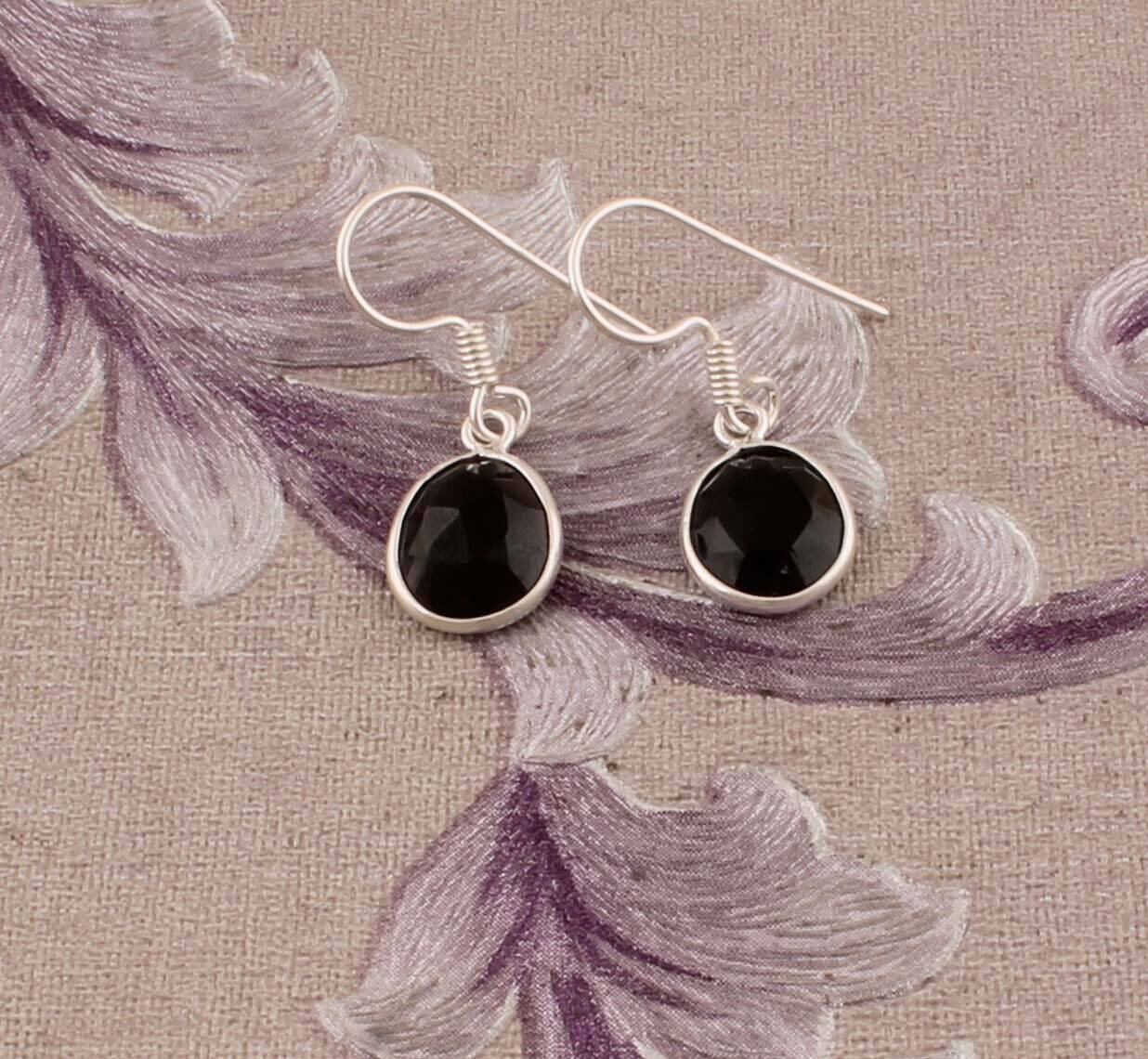 Top Quality Black Onyx Cut Opaque Stone Earring 925-Sterling Silver Earring,Antique Silver Earring,Wedding Earring Gift  EarringCyber2022