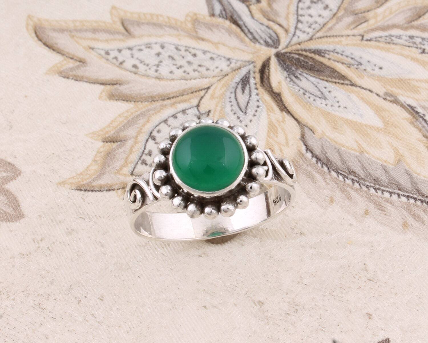 Natural Amazing Green Jade AAA+Quality Gemstone Handcrafted Ring Opaque Stone Boho Ring 925-Antique Silver Middle Finger Ring L#-282951-R