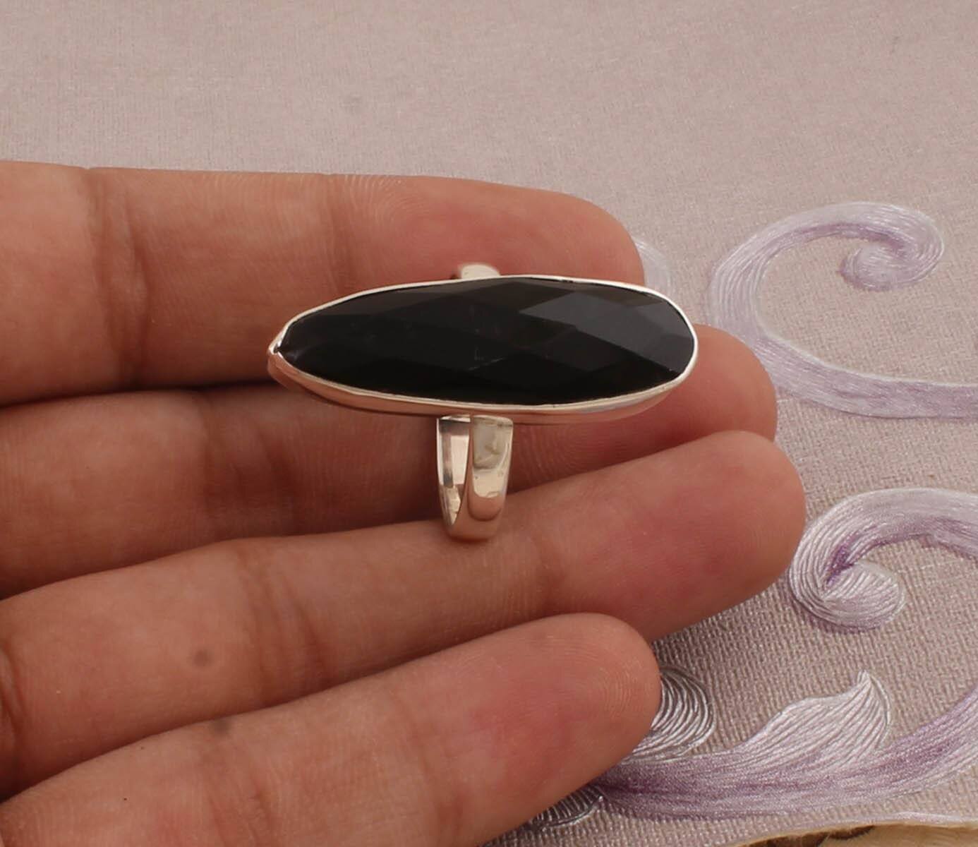 Natural Black Onyx Top Quality Gemstone Ring,Cut,Bralite Pear Shape Stone Ring 925-Sterling Silver Ring,Middle Finger Ring,Long Ring