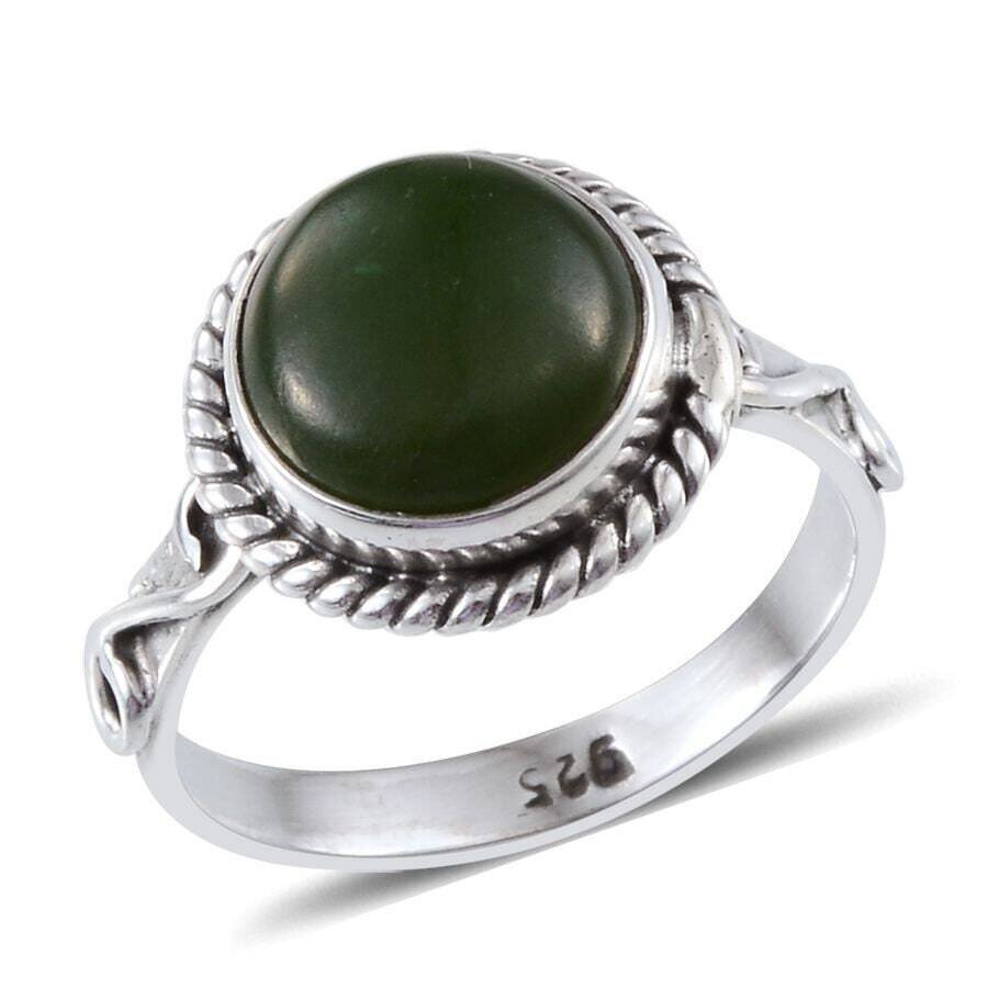 Simple Ring Christmas Gift ! Solid 925-Sterling Silver Ring Natural Green Jade Gemstone Ring Handcrafted Boho Ring (Middle Finger Ring )
