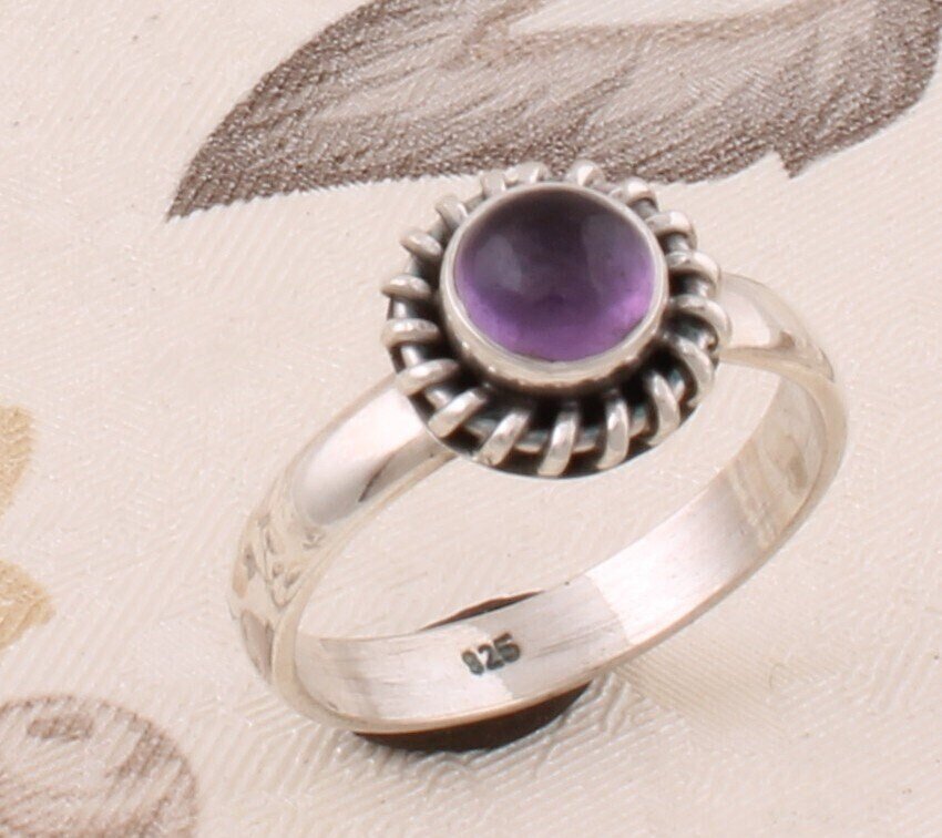 Simple Ring 925-Silver Sterling Ring Natural Amethyst Top Gemstone Ring Handmade Ring Purple Color Stone And Silver Color Ring L#2829204-R