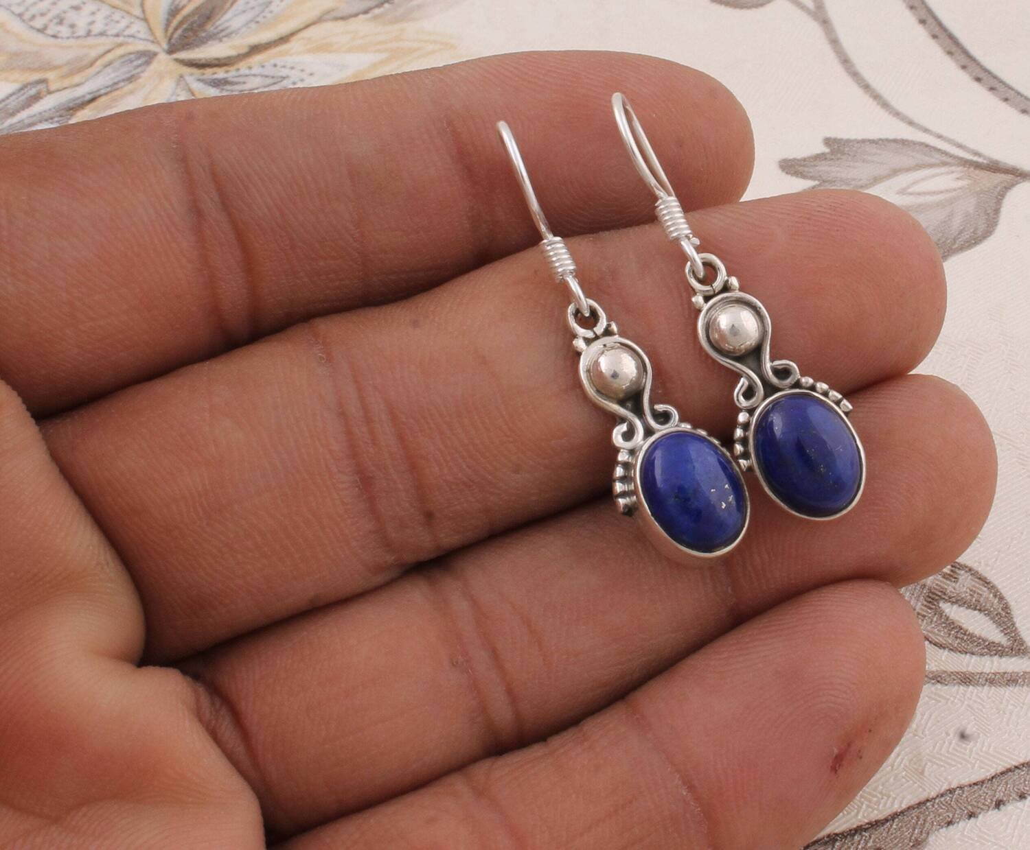 Simple Earring Natural Amazing Lapis Top Quality Gemstone 925-Silver Sterling Earring Handmade Earring Silver,Solid Earring L#-2829207-E