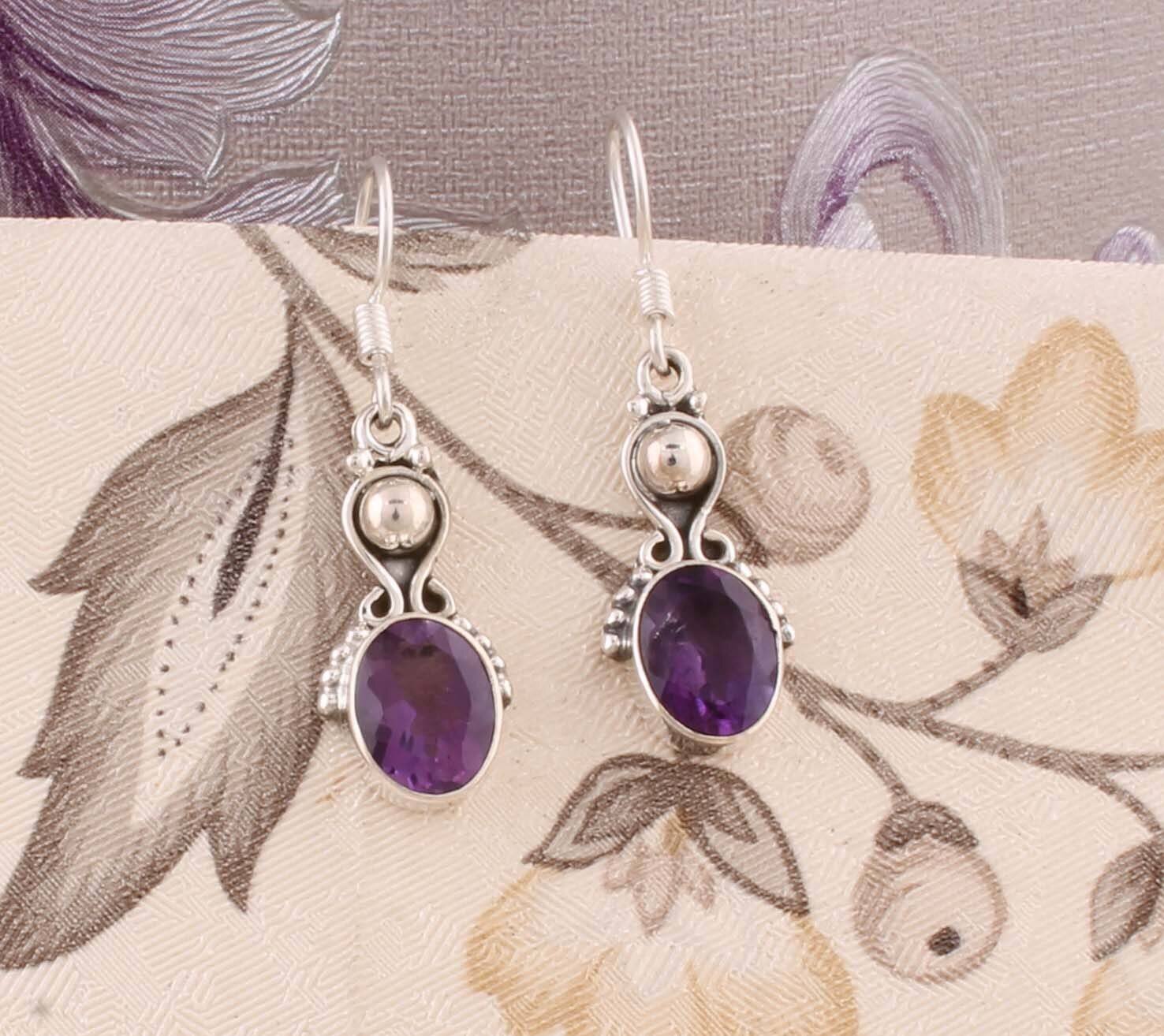 Natural Amazing Amethyst AAA+Quality Gemstone Earring Cut Stone Boho Earring 925-Antique Silver Earring,Wedding Earring Gift For Her